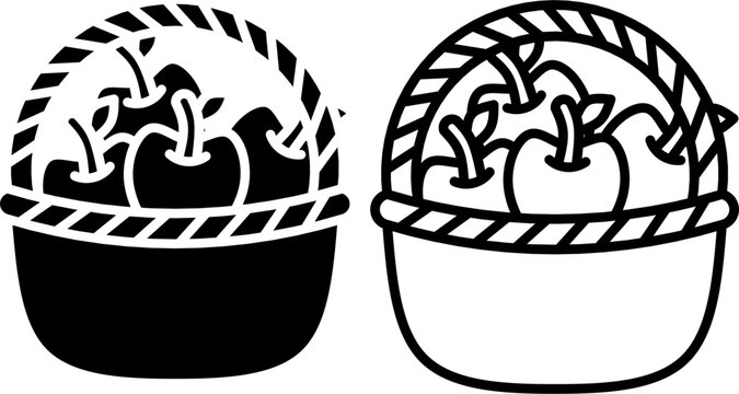 Autumn apple basket solid and outline icon