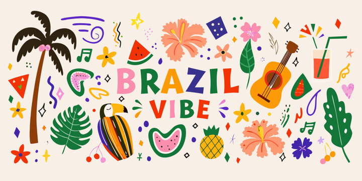 tropical brazil vibe collage colorful vector palm