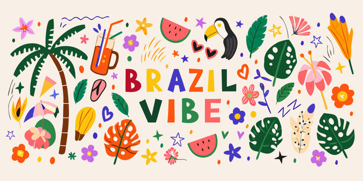 tropical brazil vibe collage colorful vector palm