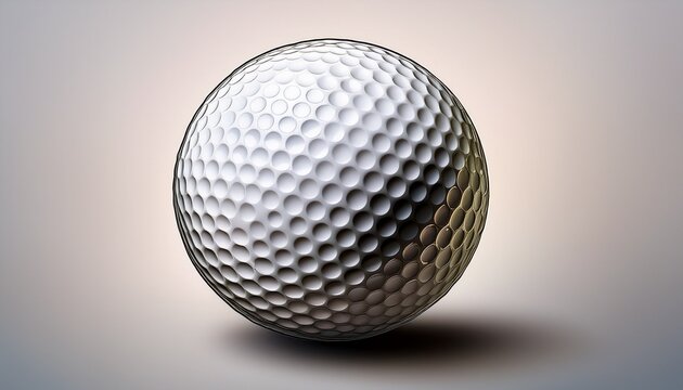 close up of a pristine white golf ball with dimples isolated on a clean neutral background