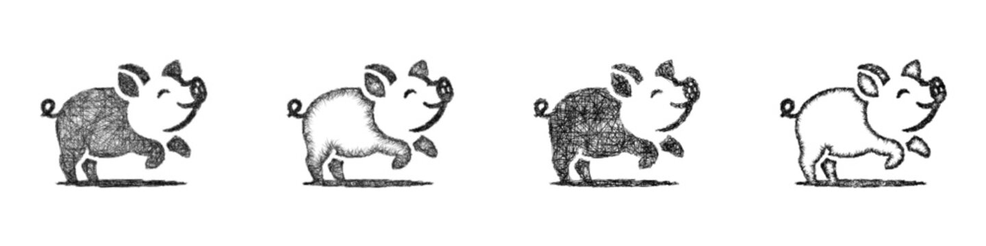 Monochrome sketch pig logo design set