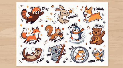 Fototapeta premium Cute cartoon animals playing and moving with fun actions