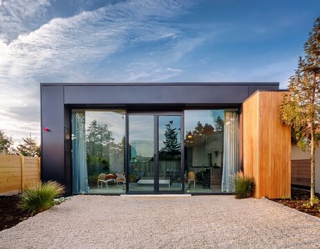 modern home extension with glass doors perfect for showcasing home design architecture or interior design