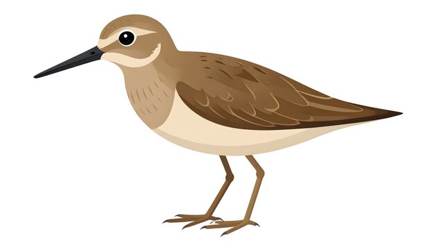 Small sandpiper bird standing on sandy shore in natural daylight