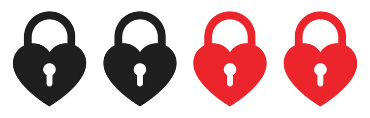 Heart-shaped padlock icon featuring black and red love lock symbols for emotional security and relationship concepts ©  Masud Khabir