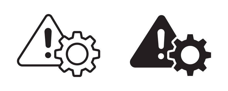System error icon set, software failure warning and application malfunction symbol, outline and solid style. Vector illustration.