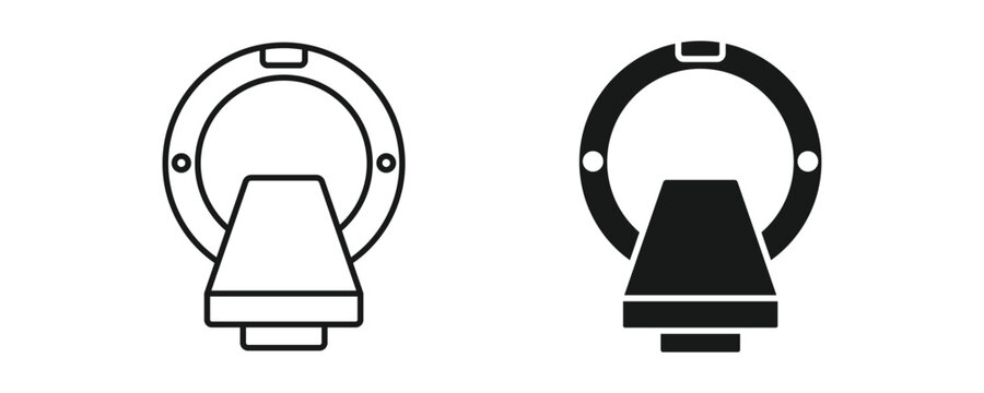 MRI scanner icon set, magnetic resonance imaging machine and medical diagnostic equipment symbol, outline and solid style. Vector illustration.