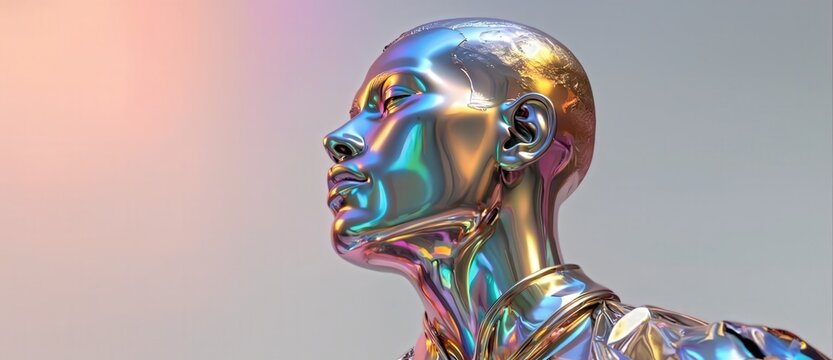 Synthetic Souls &mdash; Abstract futuristic humanoid made of glowing translucent material, premium fashion campaign style, advanced artificial intelligence and future technology concept