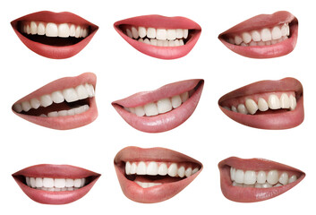 Obraz premium Dental care. Women with healthy teeth, collage of smiles on white background