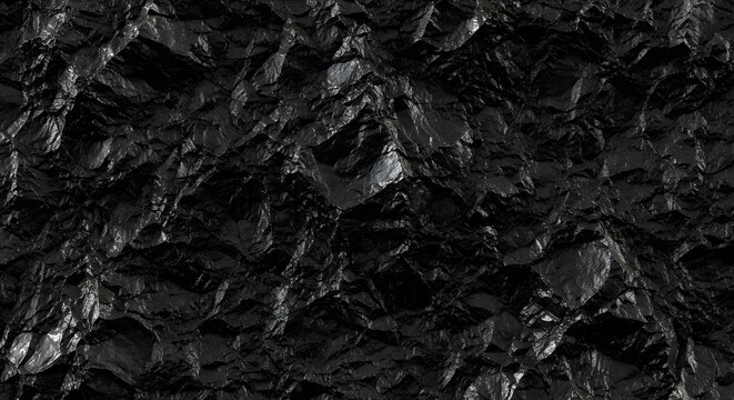 Dark black obsidian stone texture featuring sharp jagged edges and reflective glossy surfaces captured in high resolution dramatic studio lighting