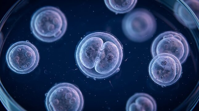 Microscopic View of Early Stage Human Embryos and Sperm Cells cell division biology