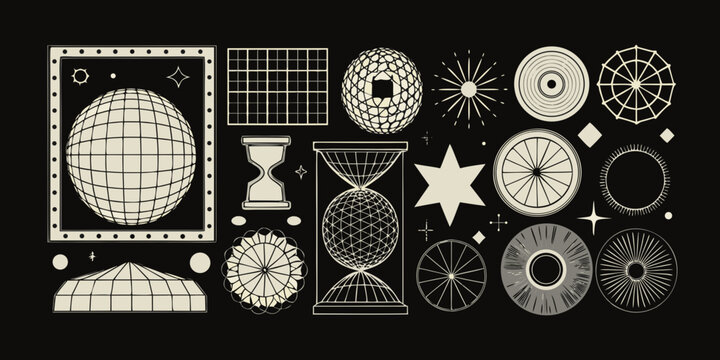 wireframe objects collection retro style sphere grid