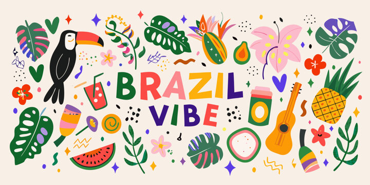 tropical brazil vibe collage colorful vector illustration