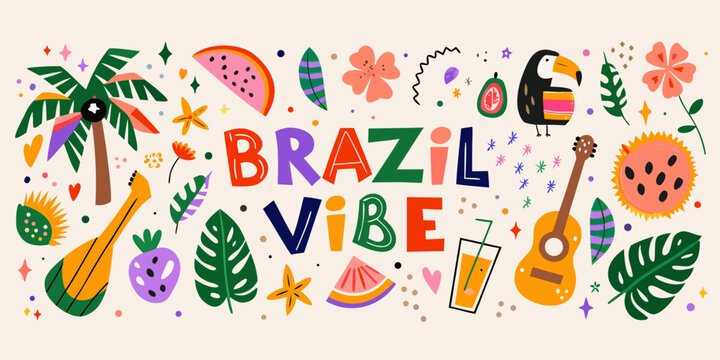 tropical brazil vibe collage colorful vector illustration