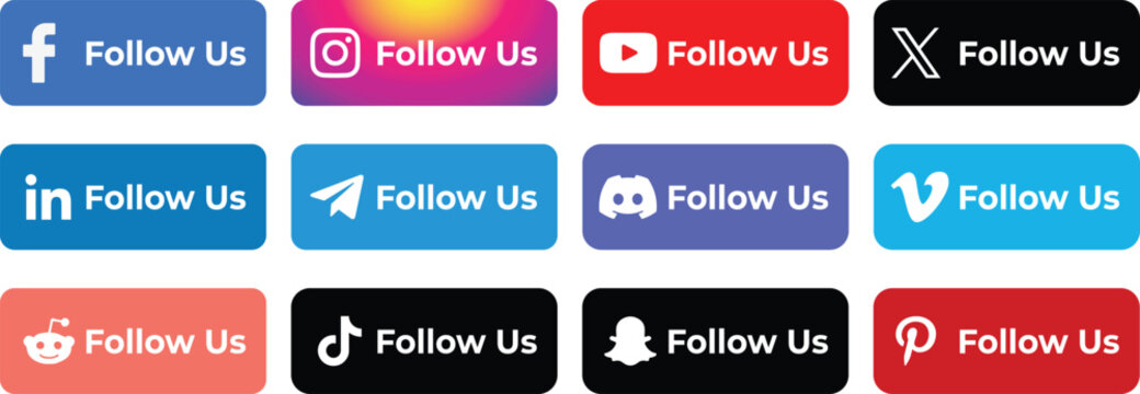 Follow Us Social Media Buttons Collection