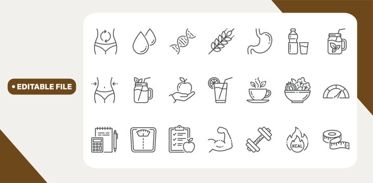 Nutrition and calorie counting related editable stroke outline icon isolated on white background flat vector illustration.
