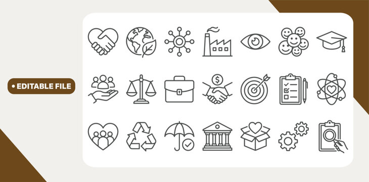 CSR Corporate social responsibility and sustainability editable stroke outline icon isolated on white background flat vector illustration.