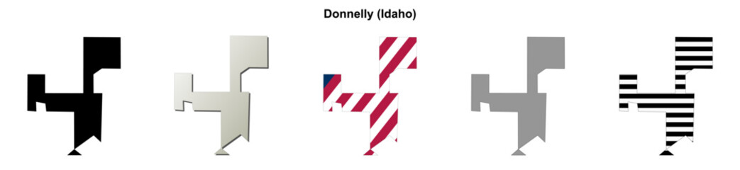 Obraz premium Donnelly (Idaho) blank outline map set