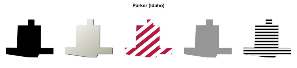 Obraz premium Parker (Idaho) blank outline map set