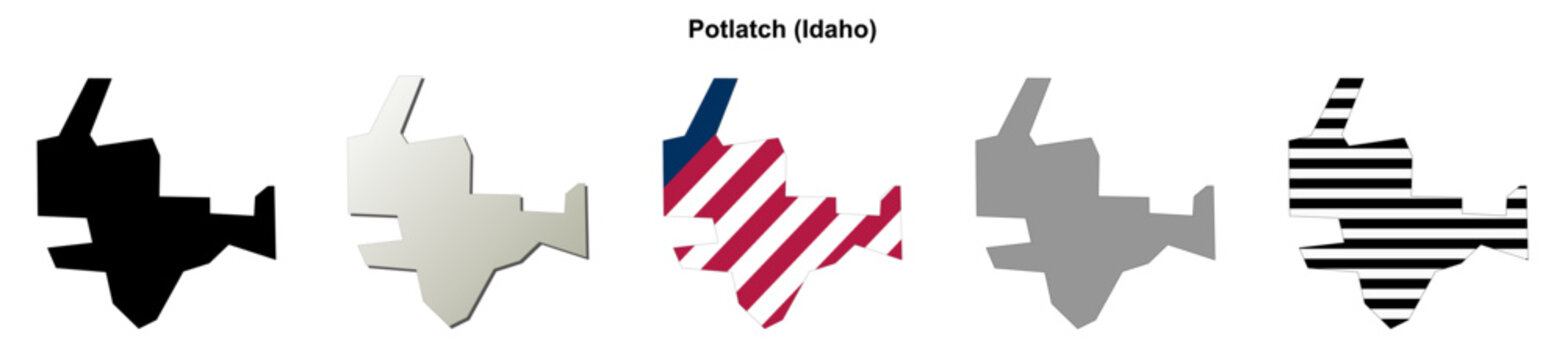 Potlatch (Idaho) blank outline map set