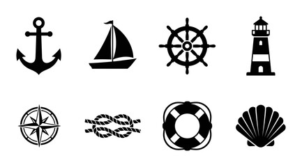Nautical Icons Set Silhouette Objects, Silhouette, for Maritime and Travel Themes © pixostudio