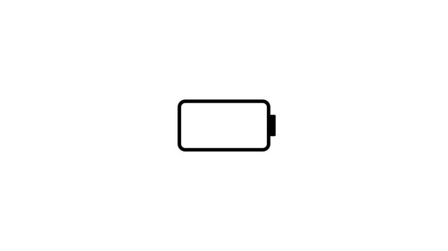 Minimalist Black Low Battery Charging Icon Animation with Red Blinking Warning Text on Clean White Background for Device Power Alert and Energy Notification.
