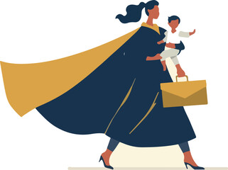 Fototapeta premium Strong Independent Woman with Cape Empowerment Flat Vector Illustration 
