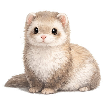 Cute ferret vector illustration, watercolor baby ferret isolated on transparent background