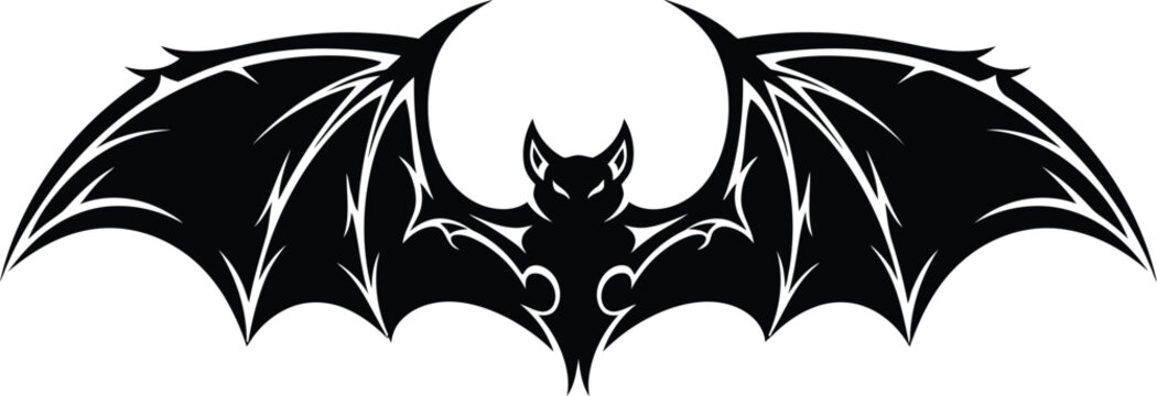 Black silhouette bat with spread wings graphic illustration