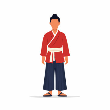 Man in Traditional Japanese Kimono and Hakama