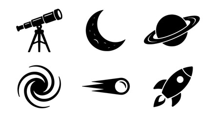 Space exploration vector icons, astronomy and cosmos symbols, celestial objects and discovery tools © ImageScape