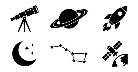 Space exploration vector icons. Astronomy, cosmos, and universe symbols. Celestial objects and scientific discovery graphics. © ImageScape