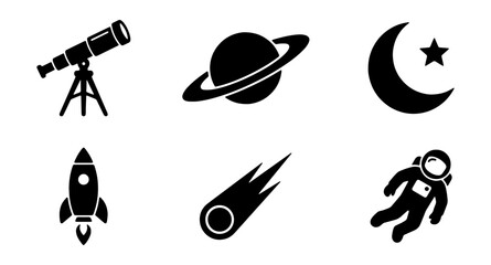 Space exploration vector icons, astronomy and cosmos symbols, celestial objects and astronaut graphics © ImageScape