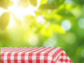 Obraz premium Fabric tablecloth on wooden table on blur background