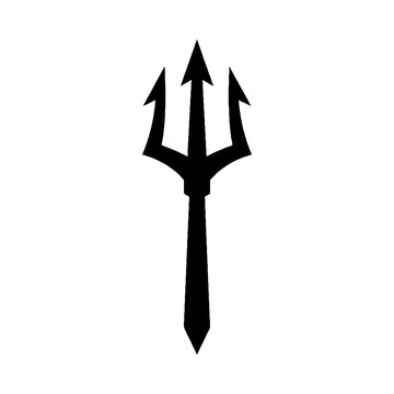 Black silhouette of a classic trident symbol isolated on white.