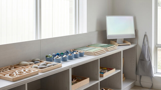 Inclusive classroom sensory trays with monitor for tactile digital pedagogy