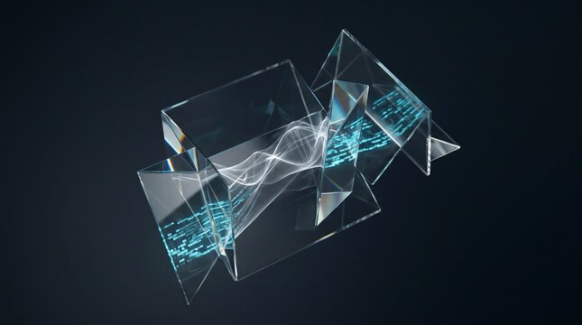 Sheer white RNA data traces refracted in optical glass