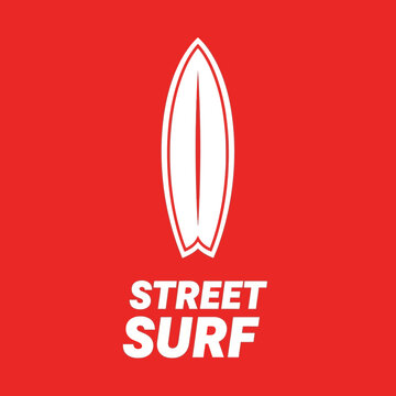 Bold Street Surf Graphic Emblem with Iconic Board Illustration on Red