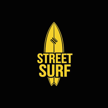 Bold Yellow Surfboard Logo Design For Street Surf Brand Graphics