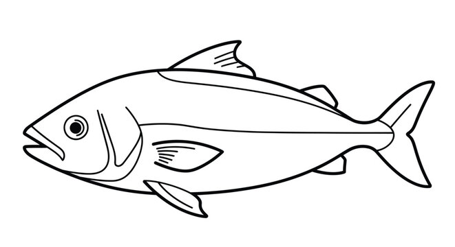 Jackfish silhouette black and white line drawing on white background