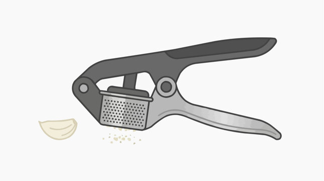 Heavy-duty metal garlic press isolated on a white background, durable kitchen utensil for crushing garlic with ease and efficiency.