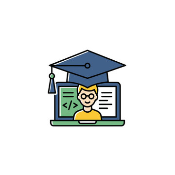 Online Education Concept Graduation Cap Laptop Student.
