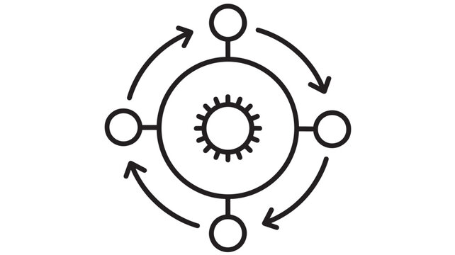 Gear Icon with Connected Nodes and Arrows, Circular System Diagram for Process Flow, Engineering, and Technology Concepts