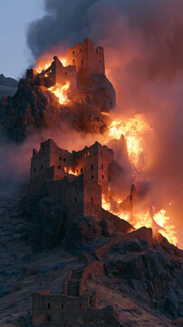 Mongol forces besiege and burn the Alamut fortress in a fierce confrontation