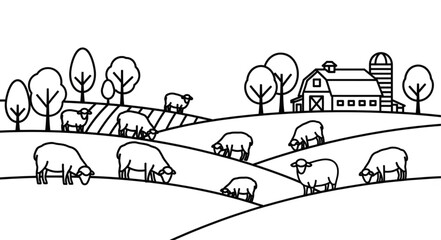 Naklejka premium vector illustration of a rural landscape