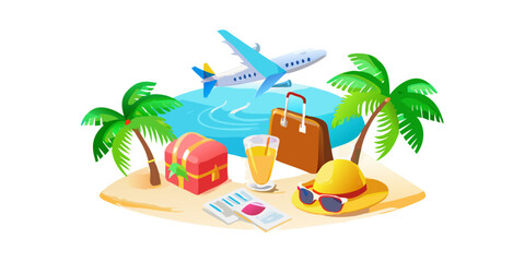 Obraz premium Tropical travel and summer vacation concept on island, vector