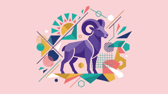 Geometric ram illustration. Abstract low poly zodiac design. Modern vector graphic