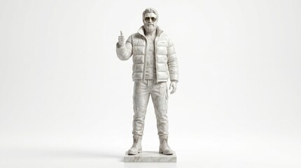 Fototapeta premium Man in puffer jacket giving thumbs up on white background