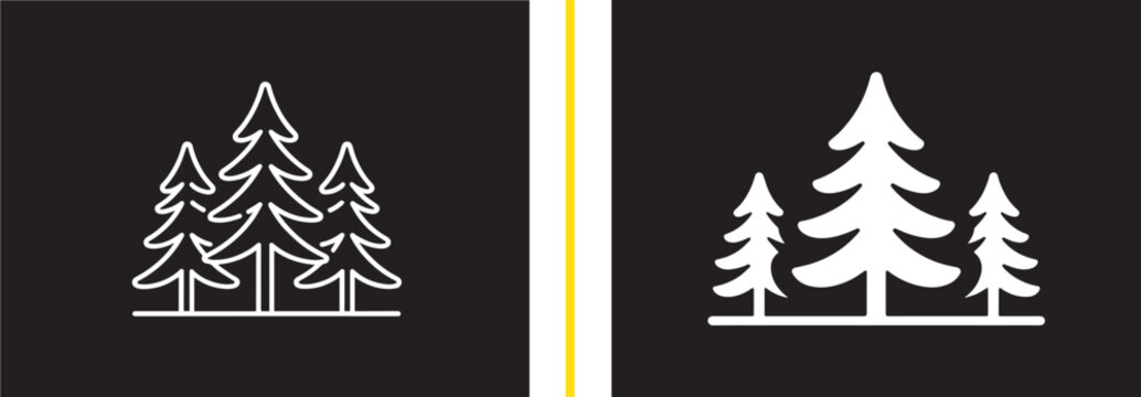 Pine tree forest icons in outline and solid styles minimalist vector design for nature and environment branding
