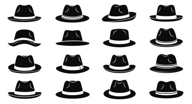 Collection of Vintage Fedora Hats, Classic Menswear Accessories, Black Silhouette Icons